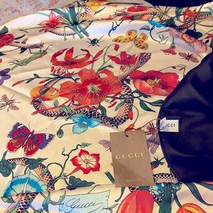 Gucci Flora Snake Print Silk Scarf